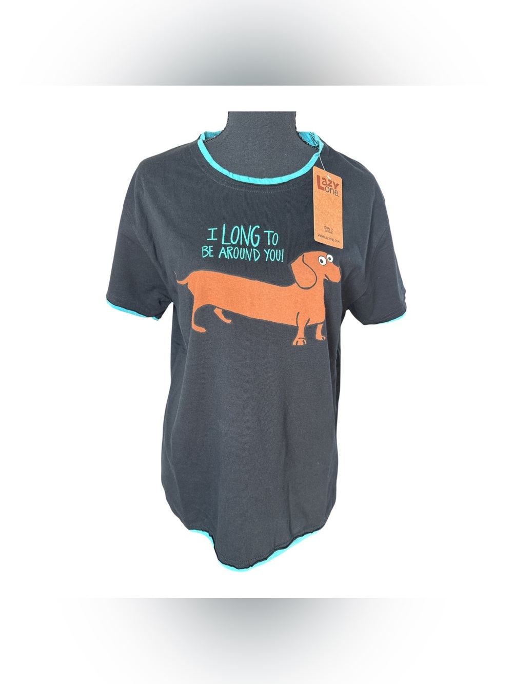 Lazy One Tee ‘I Long To Be Around You’ Dachshund Teal Trim 100% Cotton Soft